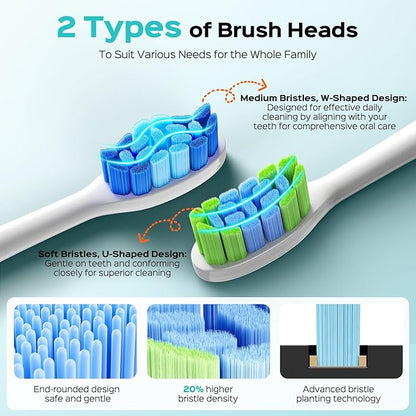 COSLUS C30 Electric Toothbrush for Adults & Kids: 3 Intensities & 5 Modes for Effective Yet Gentle Ultra-Clean Feel, 2 Types of Heads for Gentle & Daily Care, Travel & Family Use, Purple, 1PC
