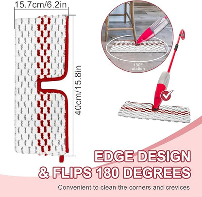 Microfiber Spray Mop Pads - Compatible with Promist MAX, Double Sided Replace Head for Dry/Wet Floor Cleaning Usable (4 Pack Red)