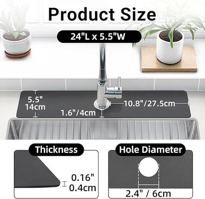 LOPNUR Faucet Mat for Kitchen Sink Cuttable, 24 Inch Long Sink Splash Guard Behind Faucet, Super Absorbent Diatomite Sink Protector Mat, Bathroom Water Splash Guard Fast Dry, Easy to Cut, Grey