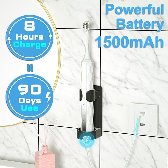 Kuicur Diamond Style - Electric Toothbrush, 10 Brush Heads & Travel Case, 42,000 VPM Electric Motor & Wireless Charging, 15 Modes with Smart Timer, Ultra Whitening Toothbrush for Adults and Kids