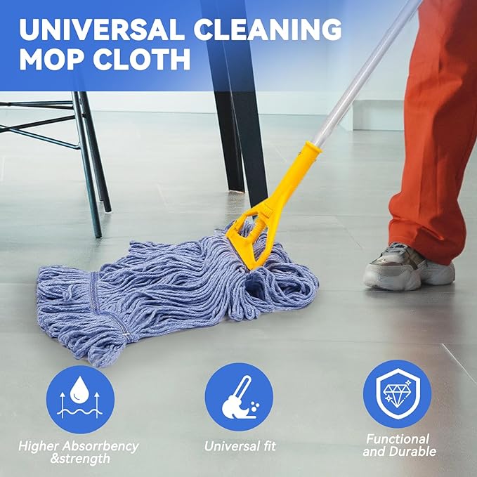 Commercial Heavy Duty Mop Heads Replacement for Rubbermaid: 3 Packs Industrial Wet Mop Head for Floor Cleaning - Commercial Products Looped End String Head Refills