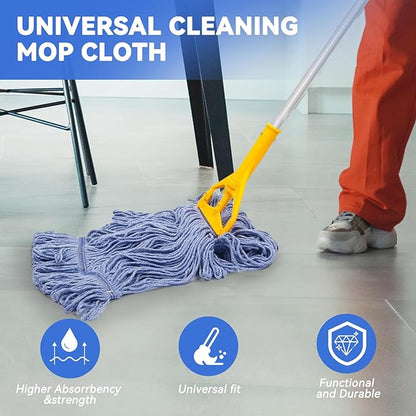Commercial Heavy Duty Mop Heads Replacement for Rubbermaid: 3 Packs Industrial Wet Mop Head for Floor Cleaning - Commercial Products Looped End String Head Refills