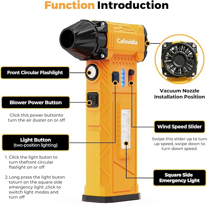 Electric Air Duster, 180000RPM Brushless Motor, Rechargeable Compressed Air Duster with 8000mAh Battery, Stepless Speed Control, 7-Mode Light Mini Blower for PC, Car, Home, Outdoor