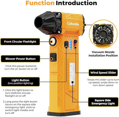 Electric Air Duster, 180000RPM Brushless Motor, Rechargeable Compressed Air Duster with 8000mAh Battery, Stepless Speed Control, 7-Mode Light Mini Blower for PC, Car, Home, Outdoor