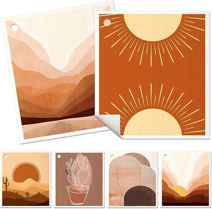 Miss Adola 6 Pack Swedish Dishcloths for Kitchen - Reusable Dish Cloths for Washing Dishes Absorbent Cute Funny Kitchen Towels Cleaning Sponge, Sunrise