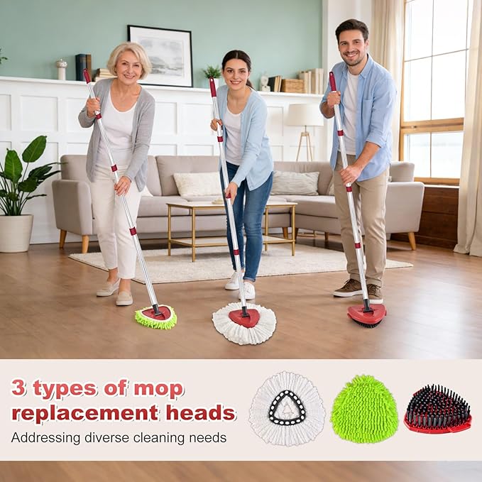 6PCS Mop Heads Replacements for OCedar, 1PCS Scrub Brush and 1PCS Spin Mop Base Compatible with Ocedar EasyWring 1 Tank System, Dry and Wet for Cleaning All Hard-surfaced Floors
