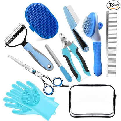 Bath Grooming Kit for Pets, 10pcs Dog Brush for Shedding with Dog Nail Clipper and Trimmer, Dog and Cat Grooming Supplies, Dematting Comb for Dogs, Pet Bath Supplies
