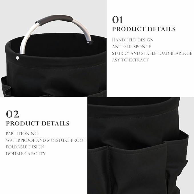 Cleaning Caddy with Handle,Cleaning Supplies 17L Foldable Storage Basket,Portable Multi Bucket Organiser Mop Bucket for Home Garden (Black)-11 x 11inches
