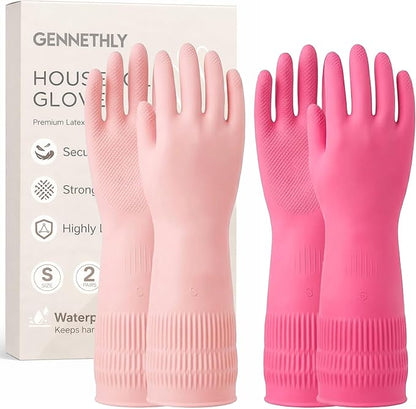 Cleaning Rubber Gloves, Waterproof Non-Slip Long Cuff Dishwashing Household Kitchen Gloves
