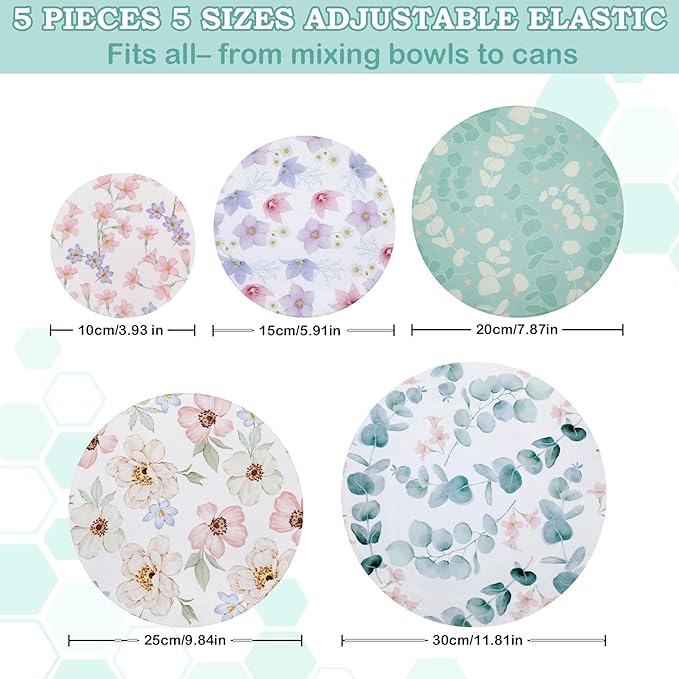 5-Size Reusable Beeswax Elastic Bowl Covers for Bread Proofing, Cotton Cloth Flexible Beeswax Wraps for Sourdough Cover and Food Storage Shower Caps for Sourdough Bread