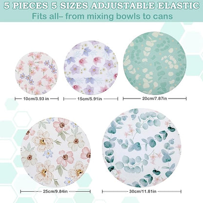 5-Size Reusable Beeswax Elastic Bowl Covers for Bread Proofing, Cotton Cloth Flexible Beeswax Wraps for Sourdough Cover and Food Storage Shower Caps for Sourdough Bread