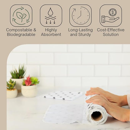 Reusable Paper Towels (12"x10”) - Soft Absorbent 100% Washable Paper Towels - Reusable Paper Towels Washable w/Cardboard Roll - Reusable Napkins (Minimalist, 12x10inch)