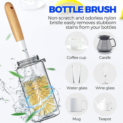 Holikme 6 Pack Dish Brush Set with Bottle Brush, Dish Scrub Brush, Pan Brush and 3 Straw Brushes, Deep Cleaning Handle Brush with Scraper Tip for Kitchen Sink Dishes Bottle Cup Pot and Pans (Yellow)