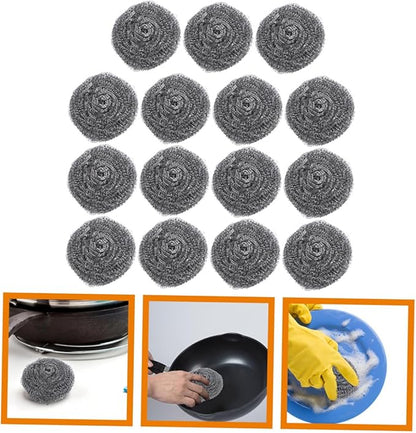 PRETYZOOM 15Pcs Stainless Steel Scrubber for Pot and Dish Cleaning Steel Wool Balls for Heavy Duty Scrubbing for Grease Removal Kitchenware