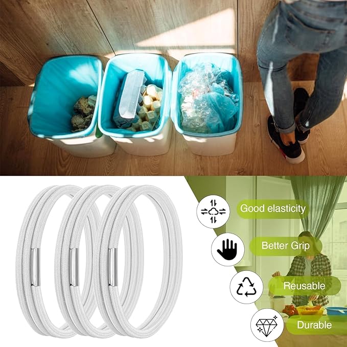Trash Can Bands Set of 3, Garbage Can Rubber Bands 13 to 30 Gallon, Trash Can Elastic Bands to Keep Trash Bag From Slipping, Trash Bag Holder Good for Home Office School Indoor and Outdoor, White