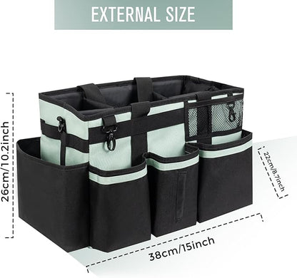 SCAVATA Wearable Cleaning Caddy, Cleaning Caddy Supplies Organizer with Handle & Shoulder Straps for Housekeepers, Under Sink & Car Cleaning Tool Organizers Bag with 4 Foldable Divider (Celadon)