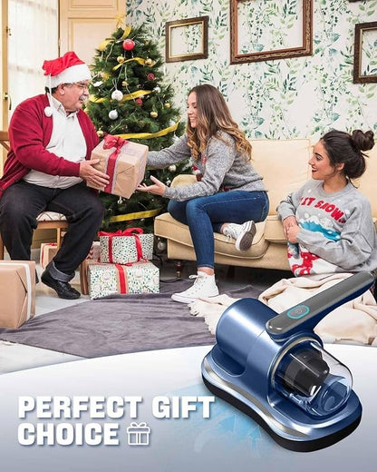 Cordless Mattress Vacuum Cleaner with UV Light Handheld Bed Vacuum with Ultrasonic & Heating Tech, 2 HEPA Filters, Strong Suction for Mattress, Sofa, Carpets, Pet Hair (Blue)