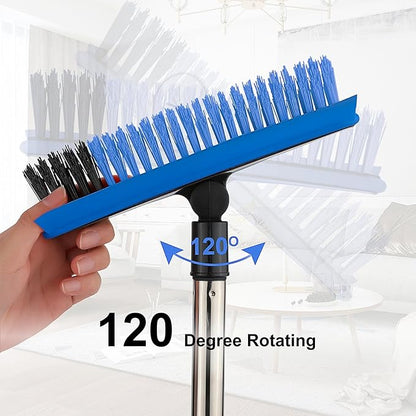 Grout Cleaner Brush with Long Handle, V-Shaped Floor Scrub Brush Swivel Grout Brush Stiff Bristle Floor Grout Scrubber for Bathroom, Tile Line, Crevice, Kitchen, Wall, Deck, Garage (Blue)