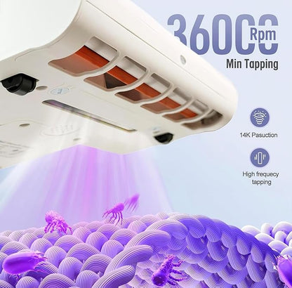 Bed Vacuum Cleaner, Mattress Vacuum Cleaner with UV & Ultrasonic, 15KPa Suction Handheld Bed Vacuum with High-Heating Technology, Deep Cleans Beds, Pillows, Sofas, Pet Hair, 500W (White)