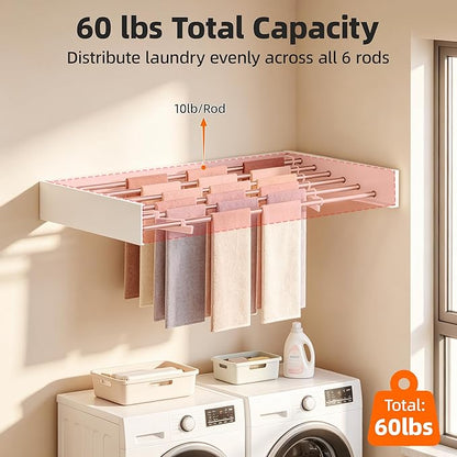 Wall Mounted Clothing Drying Rack 40“ Folds to 1.2” Ultra-Thin Space Saving Clothes Laundry Rack Holds 60 lbs Rust-Resistant Collapsible Space Aluminum for Apartment, RV, Laundry Room, White