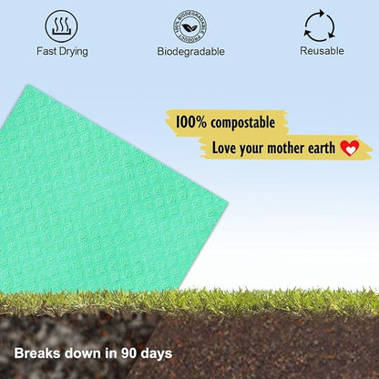 MoLKENE Swedish Dishcloths - 10 Pack Reusable Kitchen Dishcloths - Ultra Absorbent Dish Towels for Washing Dishes - Cellulose Sponge Cloth Cleaning Cloths - Green