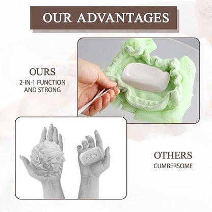 3 Pcs Soap Bar Loofah, 2 in 1 Bar Soap Loofah Pouch Can Hold Soap Effective Exfoliation for Bathing (Green+ Coffee Brown+ Purple)