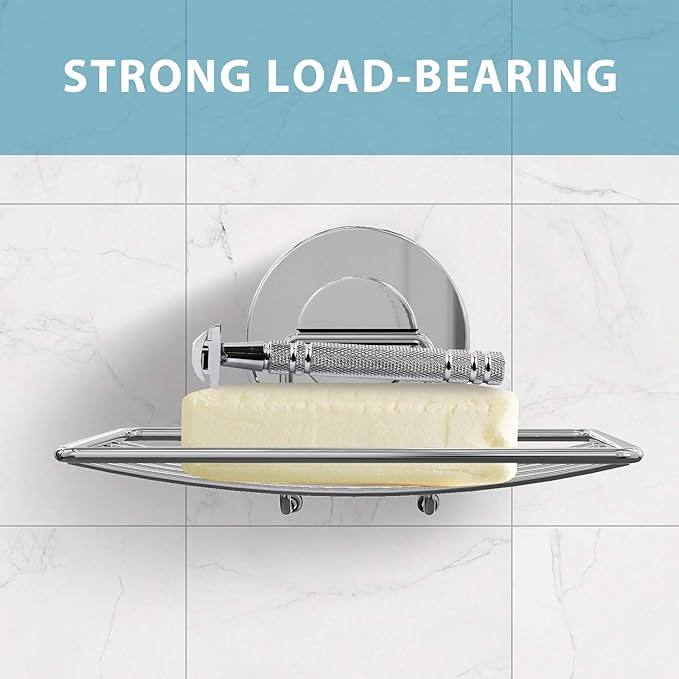 Top-Spring Super Powerful Vacuum Suction Cup Shower Soap Dish Holder, 304 Stainless Steel Bar Soap Sponge Holder for Shower, Bathroom and Kitchen Sink