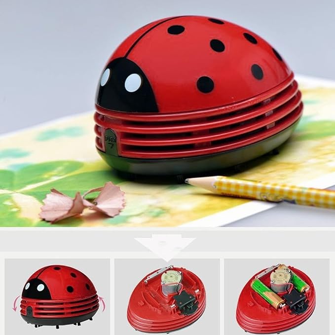 Fdit Mini Desktop Vacuum Cleaner Portable Vacuum Paper Handheld Sweeper Crumb Ladybird for Cartoon Red Ladybird Scraper