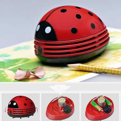 Fdit Mini Desktop Vacuum Cleaner Portable Vacuum Paper Handheld Sweeper Crumb Ladybird for Cartoon Red Ladybird Scraper