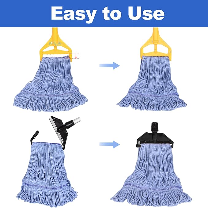 36 Pack Commercial Mop Head Replacement, Heavy Duty Mop Head Commercial Replacement for General and Floor Cleaning, Wet Industrial Blue Cotton Looped End String Head Refill (Blue)