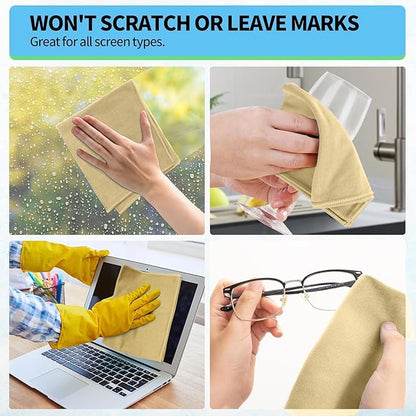 Microfiber Cleaning Cloth - 6 Pack Glasses Cleaning Cloth, 16" x 14" Window Cleaning Rags, Streak Free Lint Free Polishing Cloths Wipes for Eye Glass, Stainless Steel, Windshield, Beige