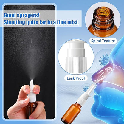 10 Pcs Nasal Spray Bottle, 20ML/0.7OZ 6 Pcs Fine Mist Glass Empty Refillable Nasal Spray Bottle with 2 Pcs Funnels and 2 Pcs Labels