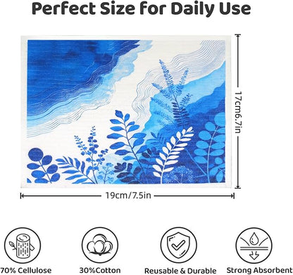 Swedish Dishcloths 5 Pack, Reusable Absorbent Kitchen Cleaning Cloths, Eco-Friendly Quick Dry Dish Towels for Dishes, Countertops & Household Cleaning (Oil Landscape)