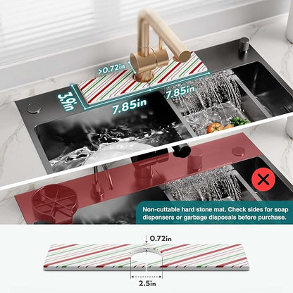 Stone Faucet Mat for Kitchen Sink, Diatomite Drying Stone Mat for Kitchen Counter, Prevent Moisture – Sink Splash Guard for Holiday Gift Home Decor (Red/Green, 15.7''x3.9'')