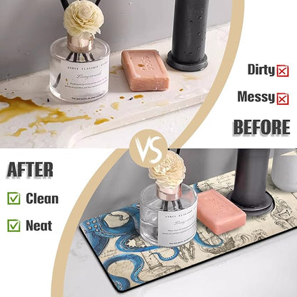 Sink Faucet Absorbing Mat, 2 Pack Drying Mat Around Faucet Sink Splash Guard Behind Faucet Sinkmat For Kitchen Bathroom Island Rv 24 * 5.5 Inch (60 * 14 cm)