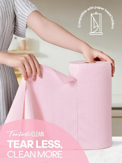 Fantasticlean Large Microfiber Cleaning Cloth Roll - 18'' by 12'', 36 Sheets, Thick, Super Absorbent and Reusable Rags, Daily Cleaning Supplies for Vehicle..(Pink)