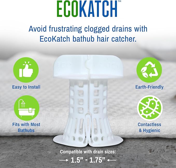Bathtub Drain Hair Catcher – No-Contact Dispose, Conceals Hair, Reusable BPA-Free Silicone Mesh Strainer, Fits 1.5”–1.75” Pop-Up & Regular Drains (Polar White, 2)