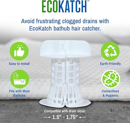 Bathtub Drain Hair Catcher – No-Contact Dispose, Conceals Hair, Reusable BPA-Free Silicone Mesh Strainer, Fits 1.5”–1.75” Pop-Up & Regular Drains (Polar White, 2)