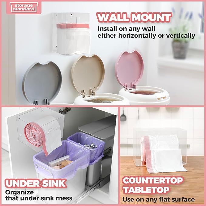 Storage Standard Trash Bag Holder Dispenser 10.5'' x 7'' x 7''- Acrylic Bags Dispensing Roll Organizer Holder, Garbage Liner Holder for Cabinet & Under Sink – Box Has Open Side Design