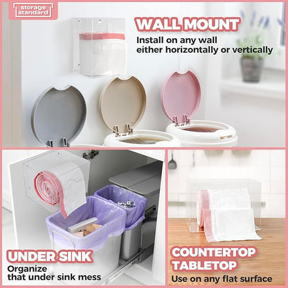 Storage Standard Trash Bag Holder Dispenser 10.5'' x 7'' x 7''- Acrylic Bags Dispensing Roll Organizer Holder, Garbage Liner Holder for Cabinet & Under Sink – Box Has Open Side Design