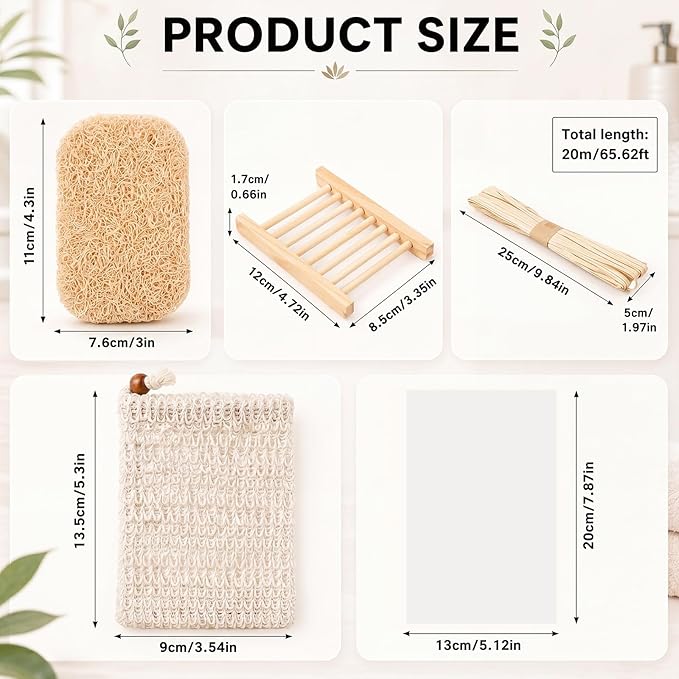 Threehoney 72 Pcs Soap Saver Set Including Wooden Dish Exfoliating Bag Saver Pads Bulk with 100 OPP Transparent Bags 2 Bundles Paper Ropes for Wedding Homemade Gift Mother‘S Day(Wood Color)