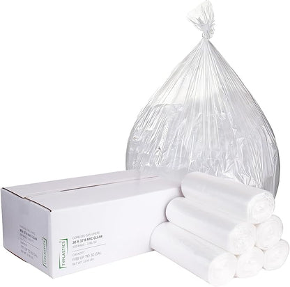 TYPLASTICS 20-30 Gallon Clear Trash Can Liners - 30" x 37" - High Density Garbage Bags - Case of 500 - Multipurpose for Office, Outdoor, Recycling, Industrial and Commercial
