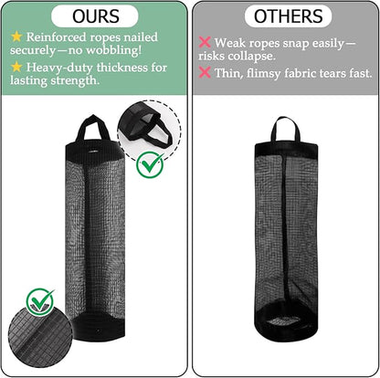 ZUFECY Grocery Bag Holder, Breathable Mesh Bags Dispenser Organizer Trash Bags, Black Hanging Storage Dispensers - 1 Pc