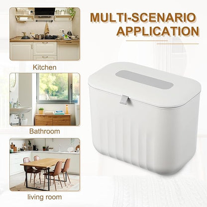 uxcell Kitchen Compost Bin Hanging Small Trash Can, 7L/1.8Gallon Plastic Trash Can with Lid, Suitable for Countertop, Under Sink or Wall Mounted, White