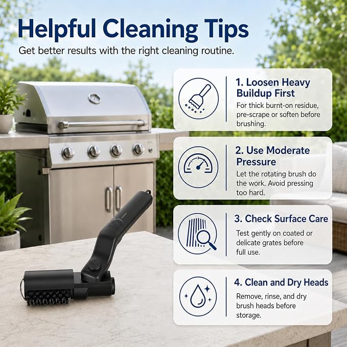 Electric Grill Brush, Cordless BBQ Cleaner for Gas, Charcoal and Smoker Grates, 3 Speed 300 to 400 RPM, 90 Min Runtime, 180 Degree Adjustable Head, Type C Rechargeable
