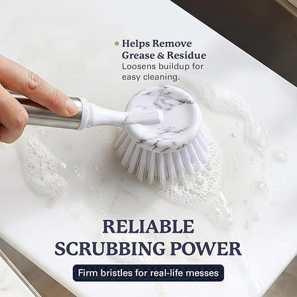 Farberware Dish Brush with Handle – 2 Pack Kitchen Scrub Brush for Dishes, Non-Scratch Dishwashing Brush Set with Firm Bristles for Pots, Pans, & Sink, Long Handles for Everyday Cleaning
