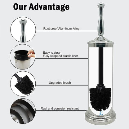 Chrome Silver Metal Toilet Bowl Brush with Handle Lid Holder, Durable Bathroom Cleaning Tool for Easy Toilet Maintenance, Bathroom Toilet Brush for Efficient Cleaning and Hygiene