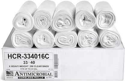 Aluf Plastics High Density Trash Bags, 33 Gallon, 250 Count, 16 Micron (eq), 33" x 40", Clear, for Bathroom, Office, Industrial, Commercial, Janitorial, Municipal, Recycling