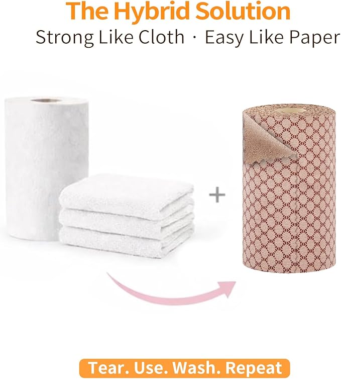 Microfiber Cleaning Cloth Roll, 50 Tear-Away Sheets, Reusable & Washable, Lint-Free, Non-Scratch Highly Absorbent Cleaning Cloths for Kitchen, Home, Window & Screens, Brown Dot, 12 x 12 in