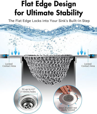 Wokdada 2 PCS Kitchen Sink Drain Strainer, Flippable Mesh Sink Strainer, 304 Stainless Steel Sink Screen, Easy Clean Large Basket Strainer, Anti-Clog Garbage Disposal Cover Fit for Standard Sink Drain